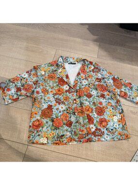 Zara Womens Brown Floral boho Hippy Button Blouse Medium